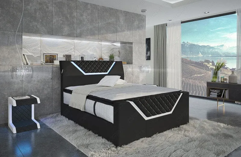 Boxspringbett Nantes Schwarz/Weiß 200x200 cm