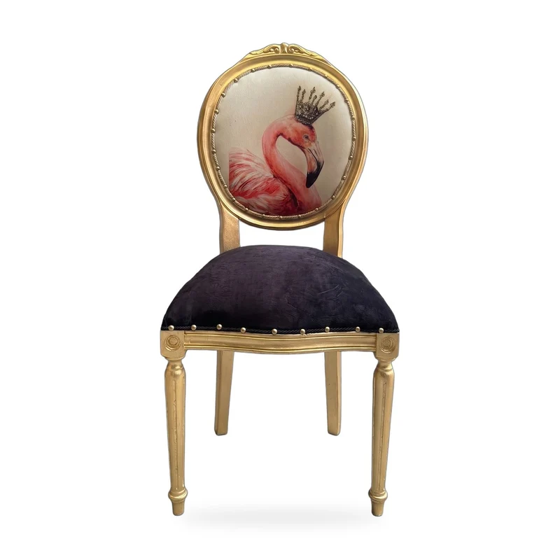 Casa Padrino Barock Luxus Esszimmer Stuhl Flamingo mit Krone Schwarz / Gold - Handgefertigter Barock Stuhl