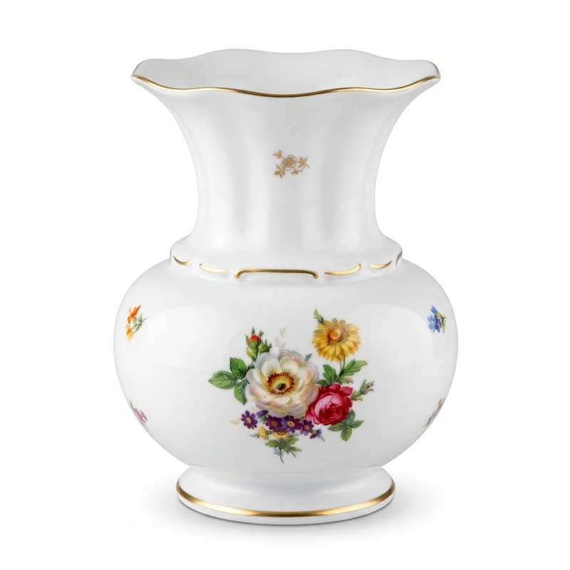 Casa Padrino Luxus Barock Porzellan Vase Weiß / Mehrfarbig / Gold H. 23 cm - Runde Blumenvase im Barockstil - Luxus Barock Accessoires - Reichenbach Porzellan - Luxus Qualität - Made in Germany